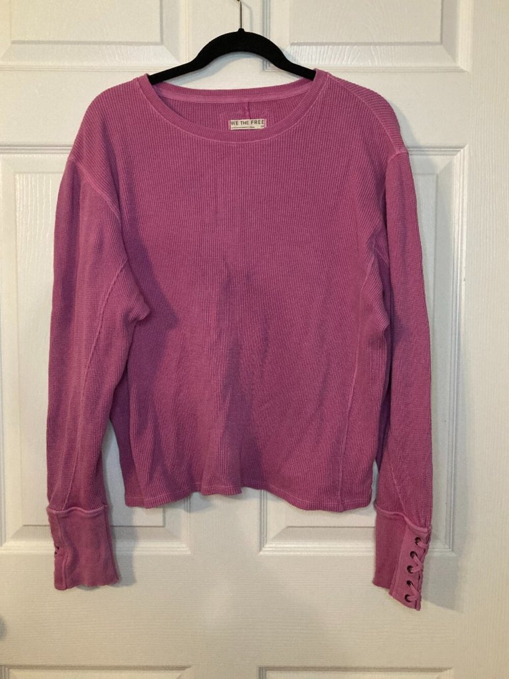 We The Free Women's Pink "Lapis Cuff" Long Sleeve Thermal Knit Top - Size S